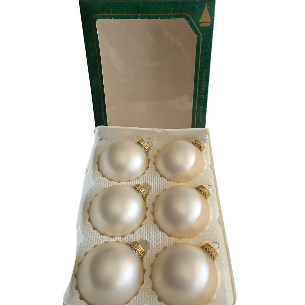 Christmas by Krebs Designer Glass Ornaments Set of 6 Iridescent Pearl Champagne